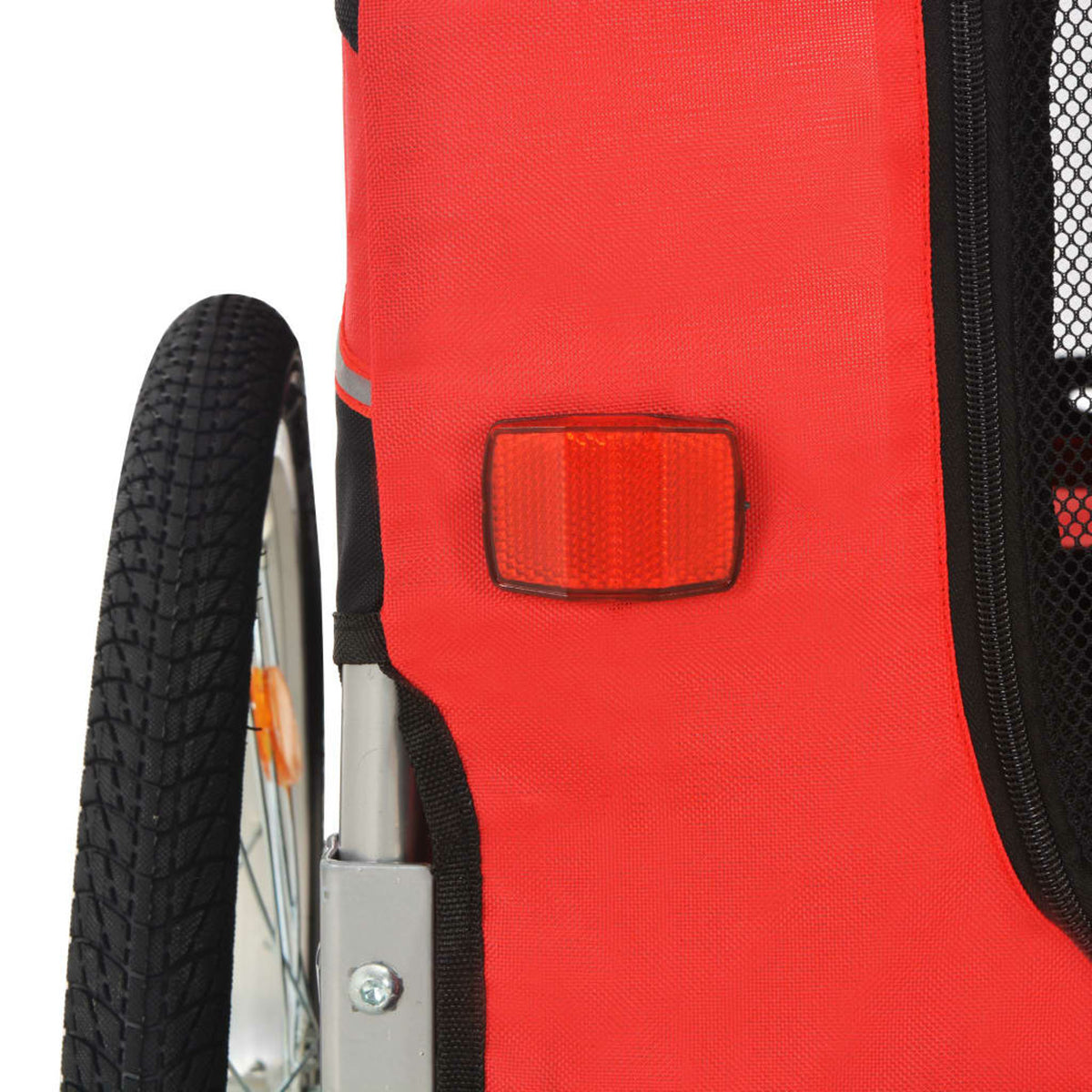 Red Black Folding Dog Bike Trailer with Mesh Windows and Safety Flag E56563