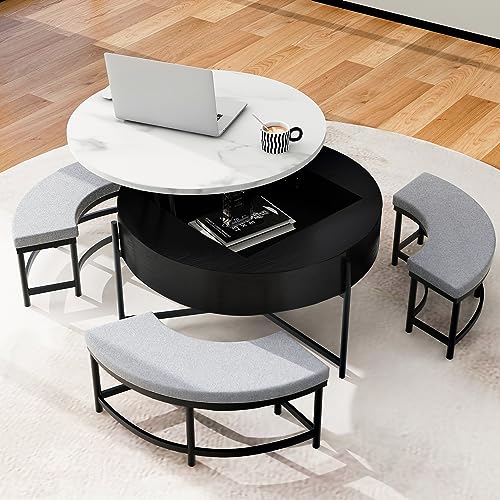 Lift-Top Coffee Table with Hidden Storage and Ottoman R5507