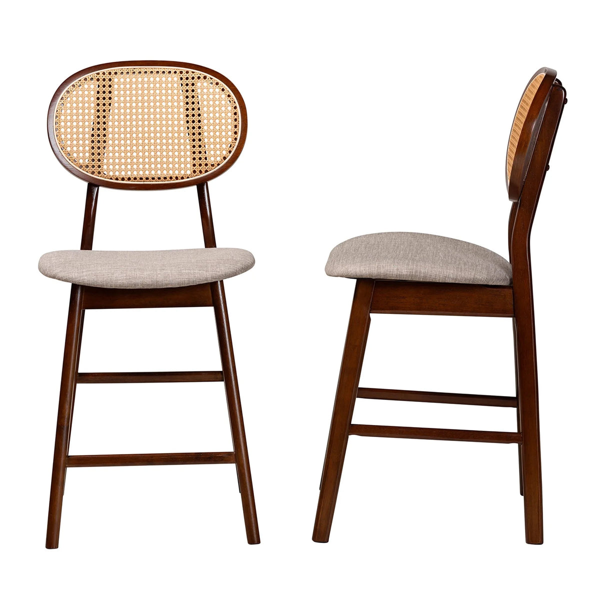 Grey Fabric and Walnut Brown Finished Wood 2-Piece Counter Stool Set X6526