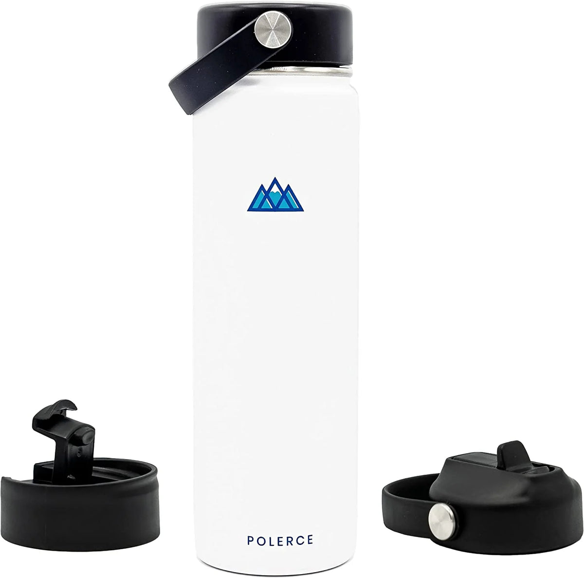 White Stainless Steel Vacuum Insulated Bottle with 3 Lids, 21 Fl Oz H3656