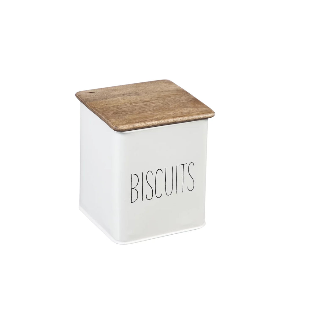 White 5 Piece Kitchen Canisters with Wooden Top Set C2721