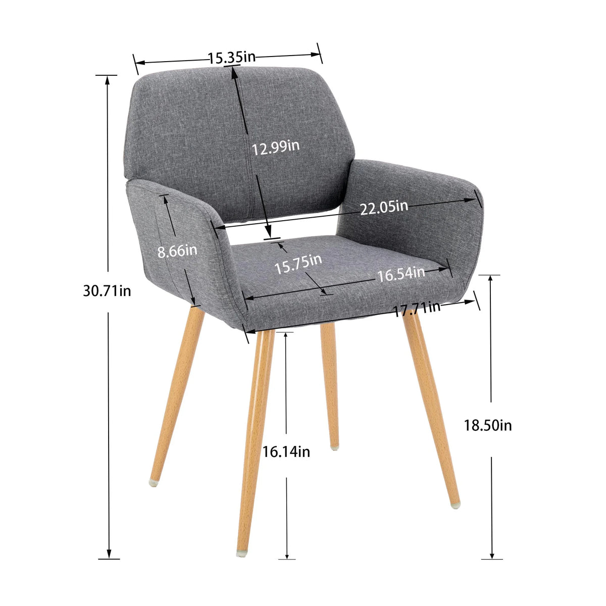 Gray Fabric Upholstered Side Chairs with Metal Legs (Set of 1) E105121
