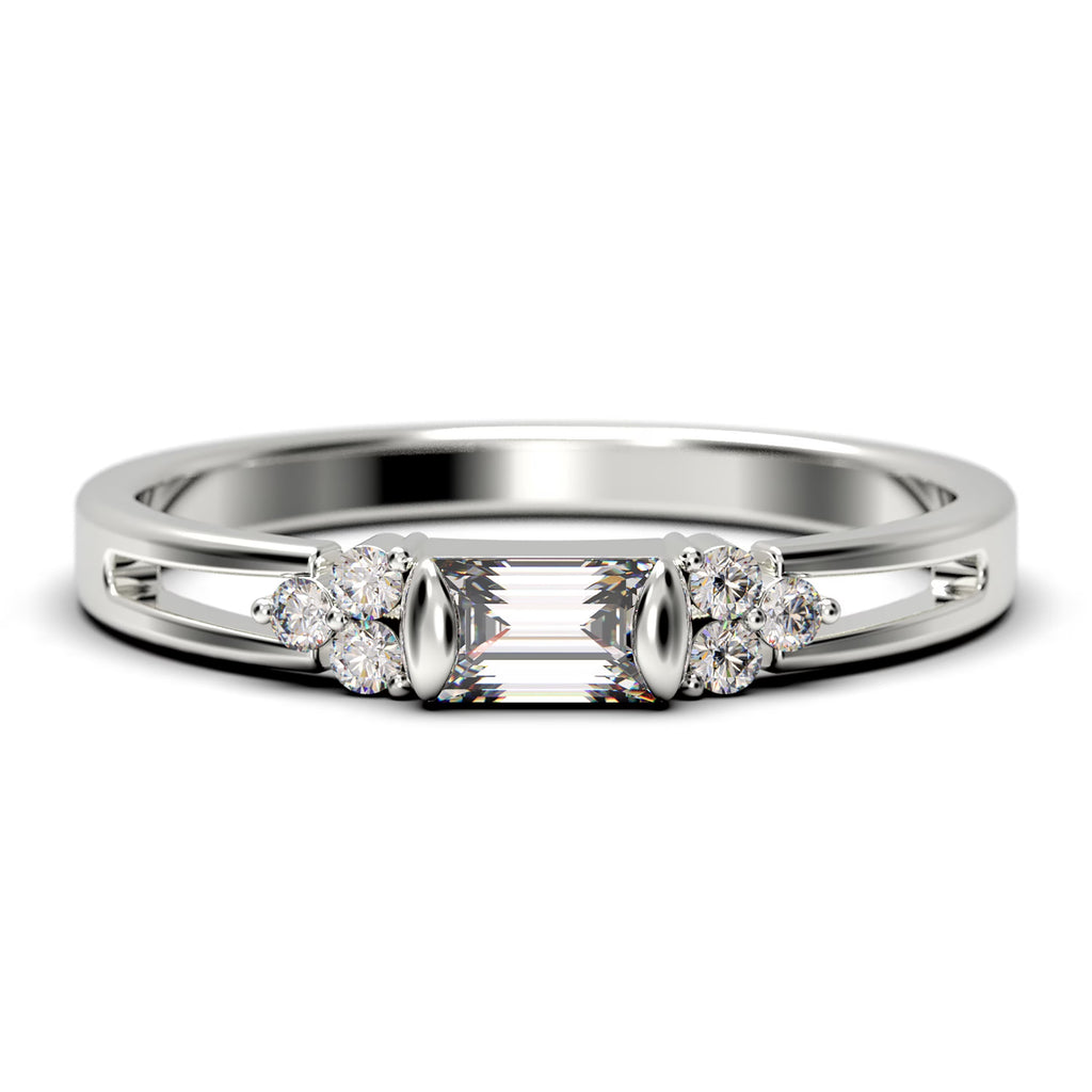 1.00 Carat Baguette Cut Diamond Moissanite Engagement Ring in 10k Solid White Gold G1111