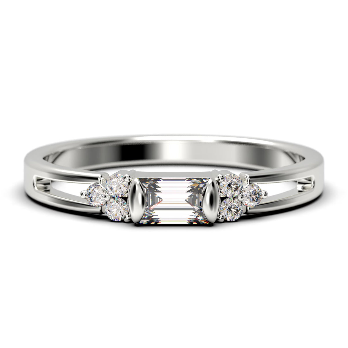 1.00 Carat Baguette Cut Diamond Moissanite Engagement Ring in 10k Solid White Gold G1111