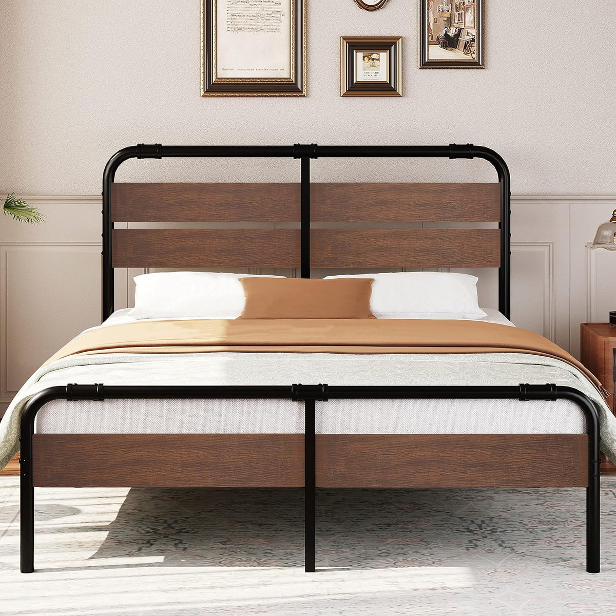 King Size Vintage Wood Headboard Platform Bed Frame 16 Inches High F75227