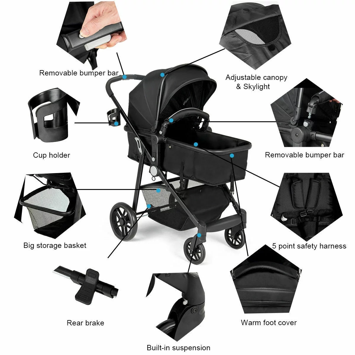 Foldable Baby Stroller Black B6894