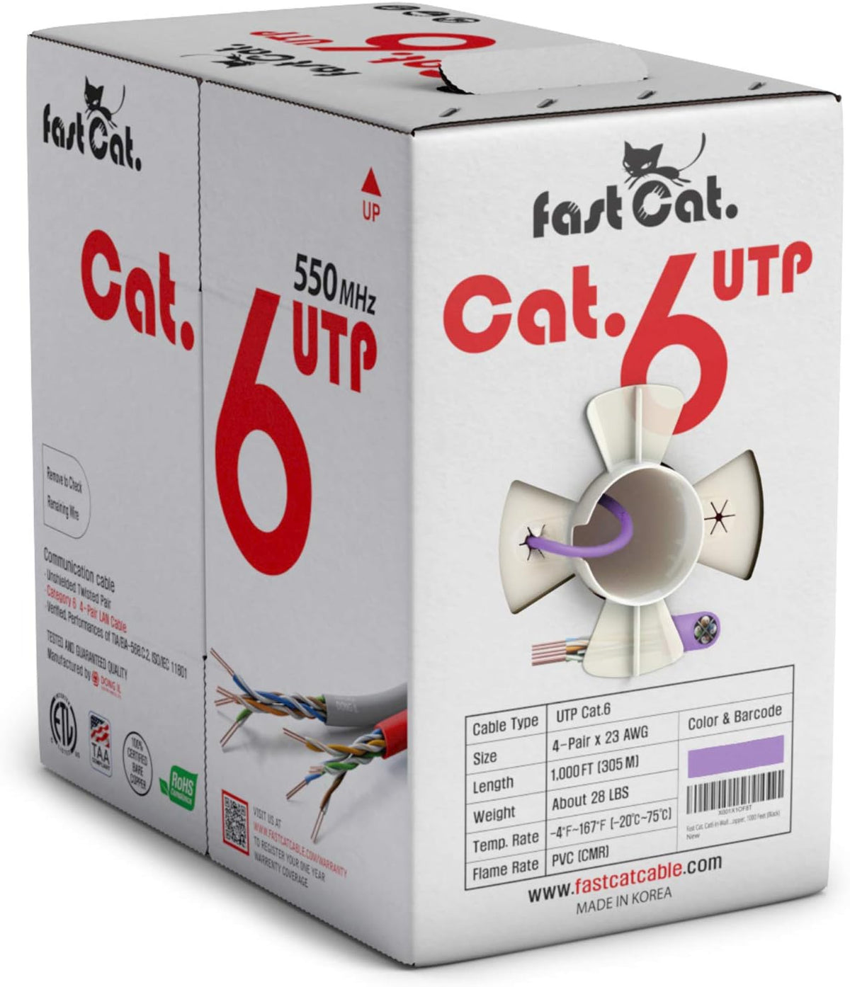 Cat6 Ethernet Cable 1000ft 23 AWG CMR Solid Bare Copper UTP LAN Cable White R843
