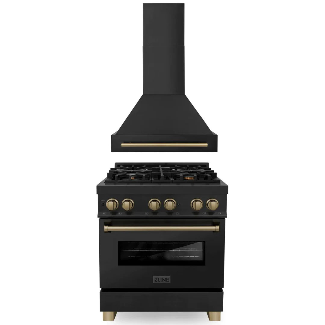 30 In. Dual Fuel Range and Range Hood in Black Stainless Steel W95347