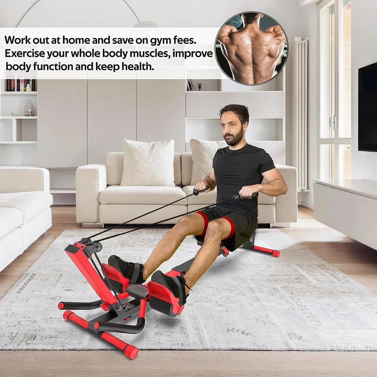4 in 1 Rowing Machine with Adjustable Resistance Bands E565337