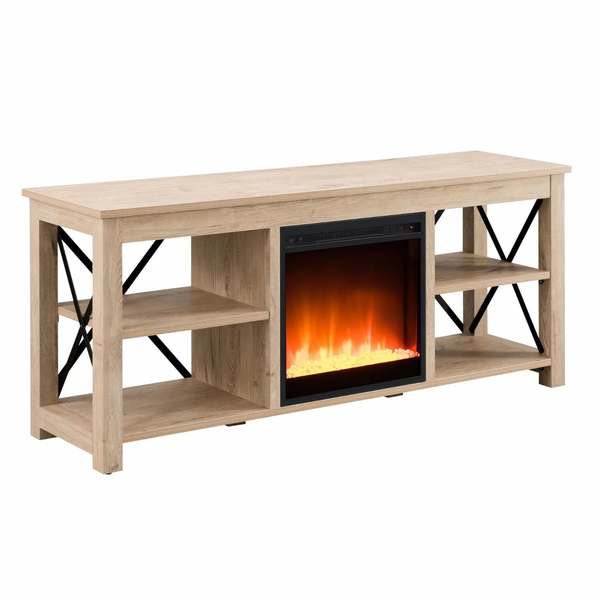 White Oak Electric Fireplace TV Stand with 2 Doors G30503