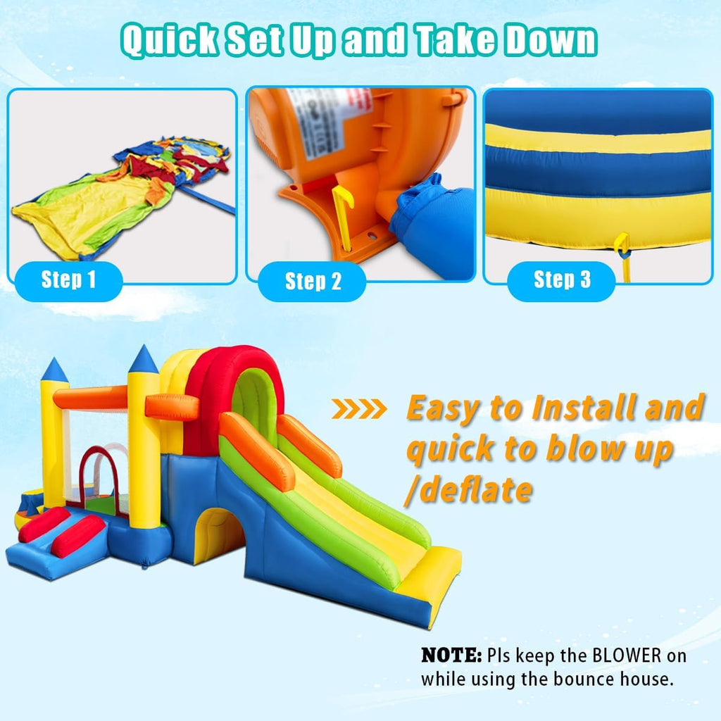 8 in 1 Large Inflatable Bounce Castle with Blower and Two Slides O85238
