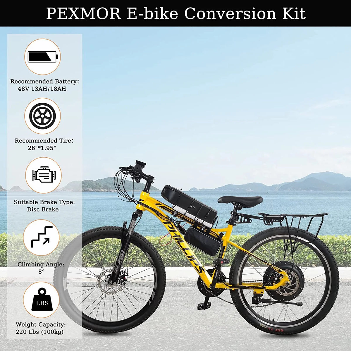 48V 1000W 26" Electric Bike Conversion Kit with LCD Display E601202
