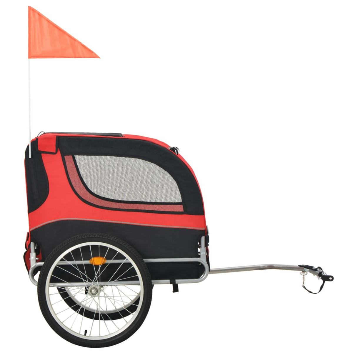 Red Black Folding Dog Bike Trailer with Mesh Windows and Safety Flag E56563