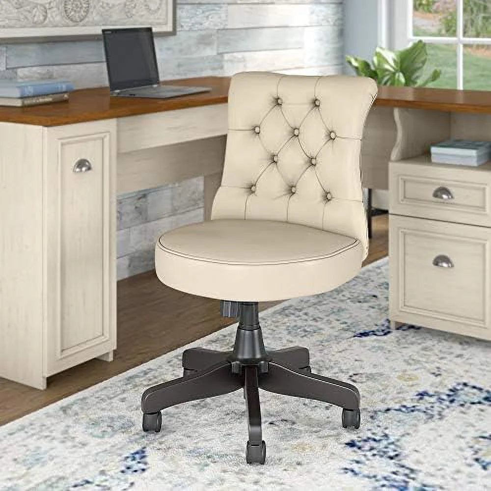 Antique White Leather Mid Back Tufted Office Chair G232659