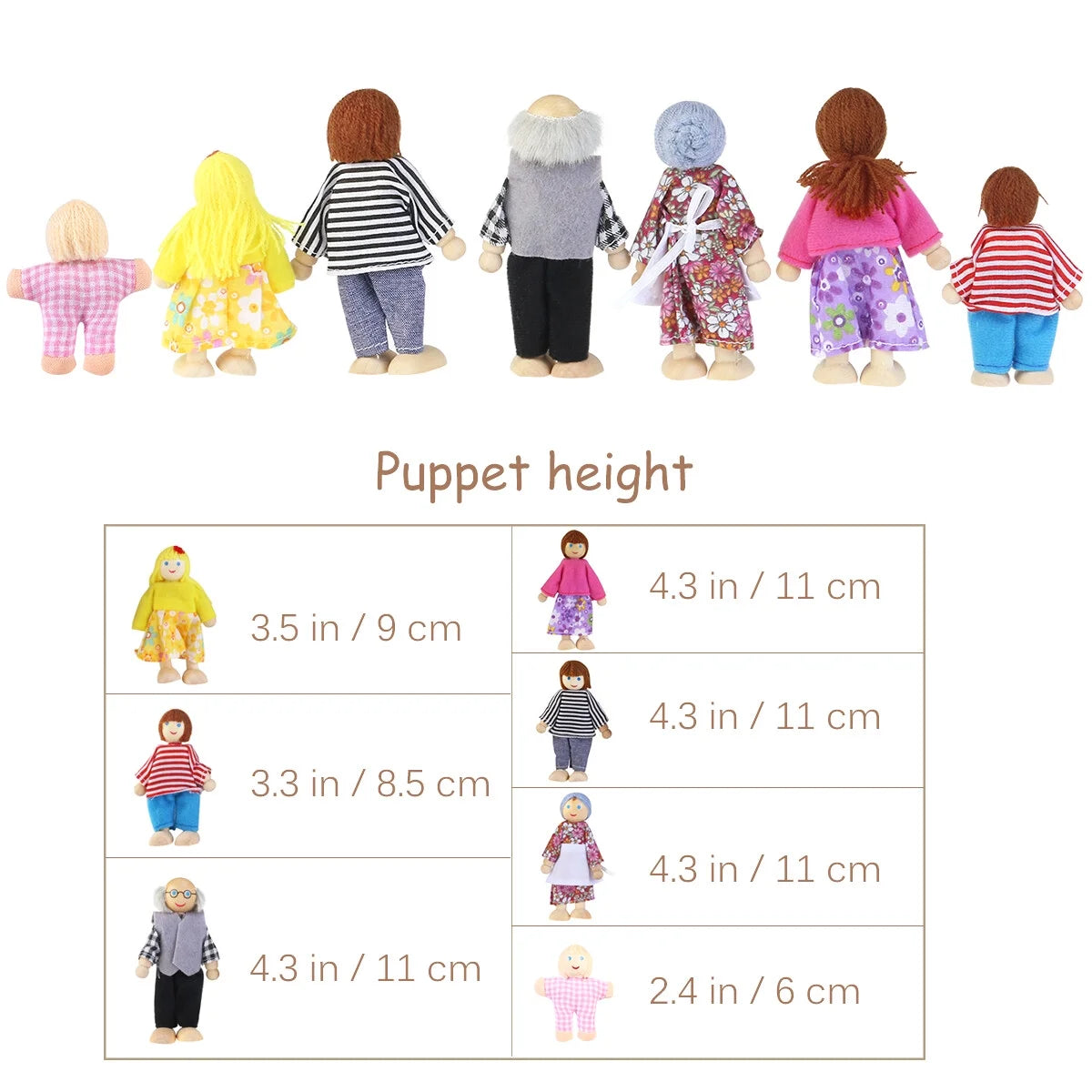 7 Pieces Wooden Dollhouse Family Mini People Figures T217
