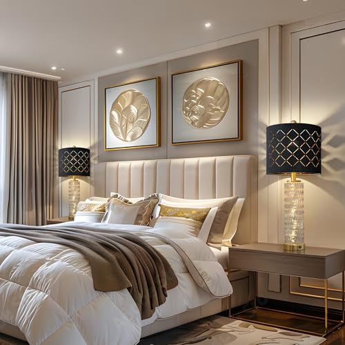 Modern Table Lamps Set of 2 Gold with Crystal Nightlight L38903