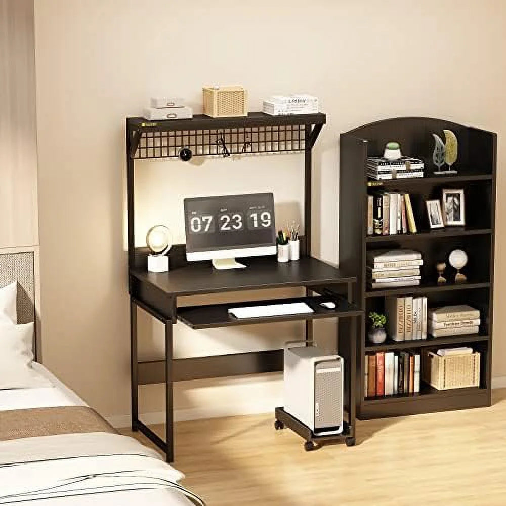 51 Inch Computer Desk with Metal Legs and Upper Shelves A787369