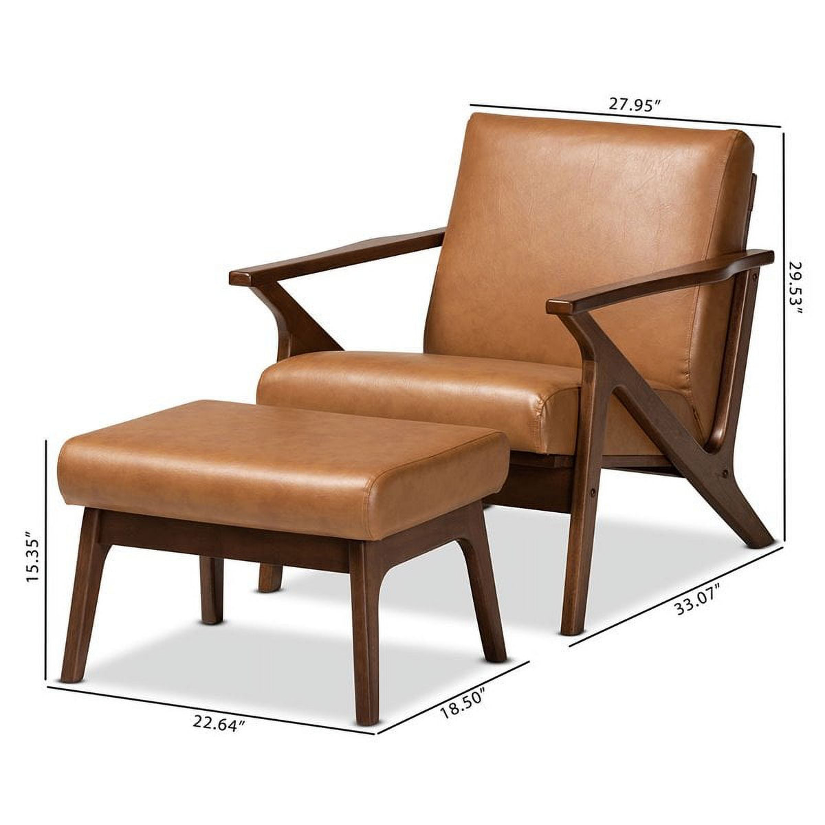 Brown Finished Wood 2-Piece Lounge Chair and Ottoman Set B24917