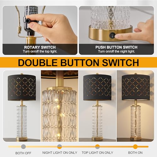 Modern Table Lamps Set of 2 Gold with Crystal Nightlight L38903