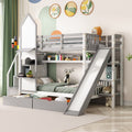 Twin Over Twin Bunk Bed with 2 Drawers and Slide, Gray T12265