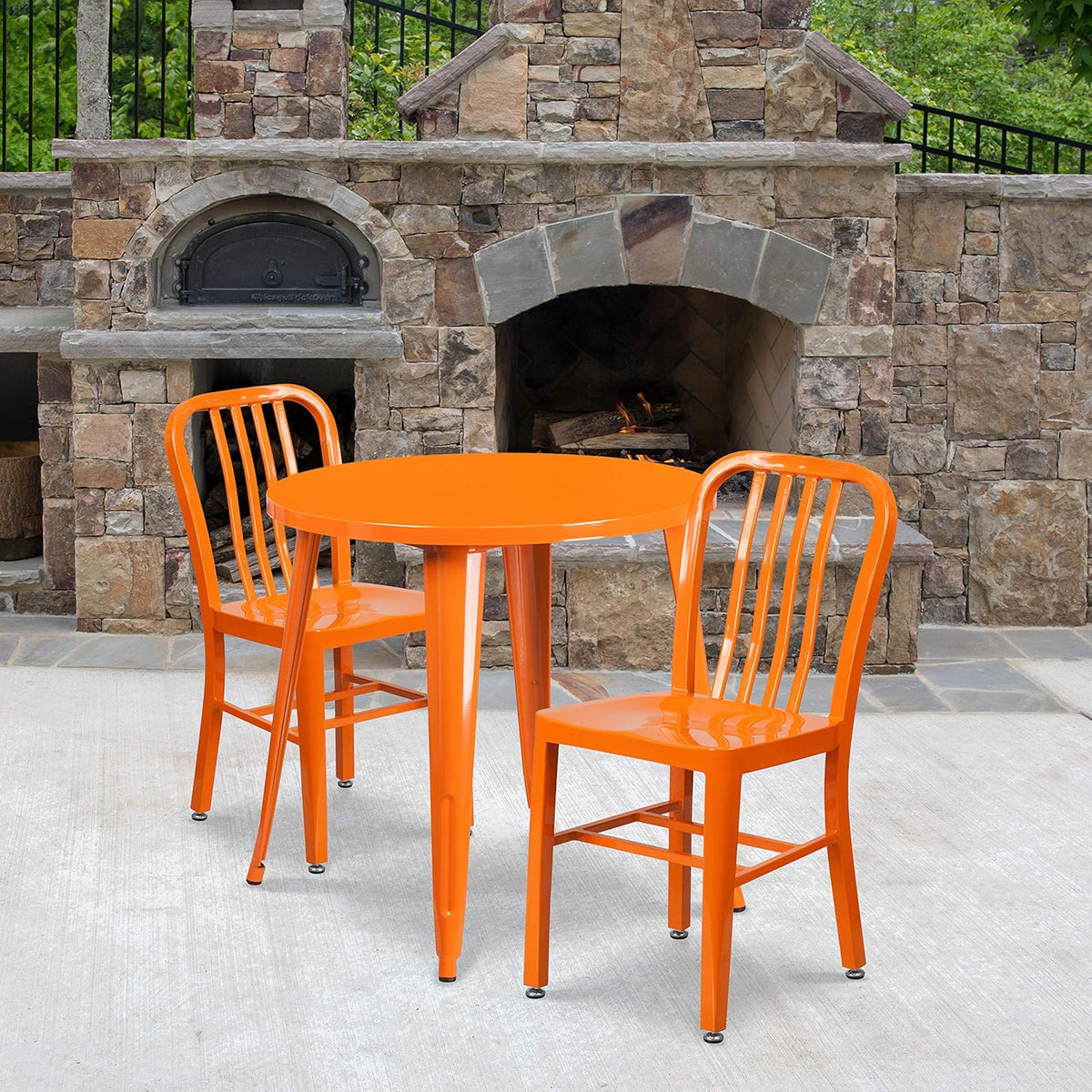 30 Round White Metal Indoor-Outdoor Table Set with 2 Chairs R80424