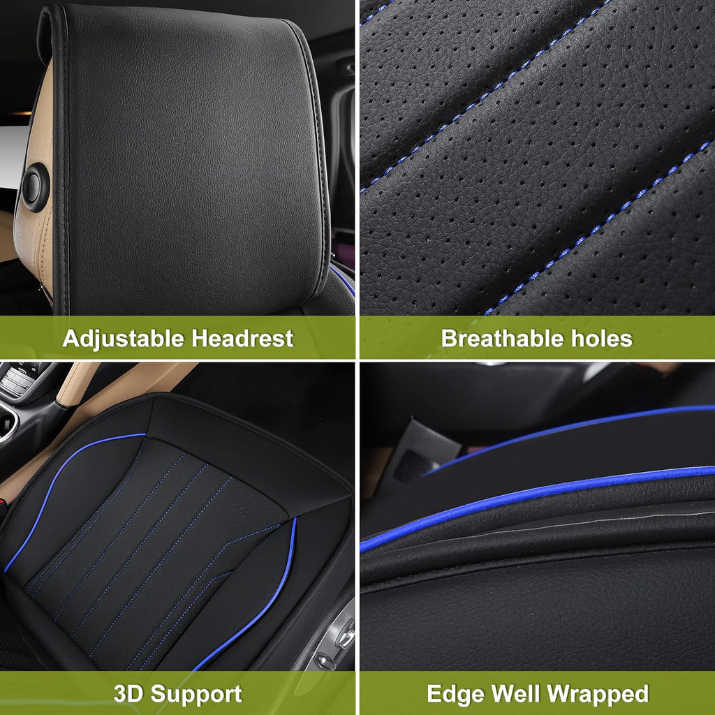 Leather Car Seat Covers Front Pair Black Blue K220