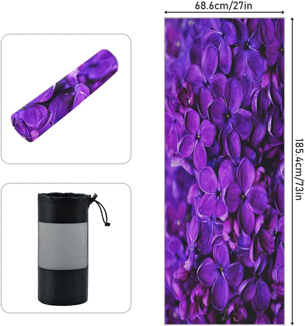 Lilac Purple Floral Non Slip Yoga Towel 73x 27 Inch with Storage Bag B927