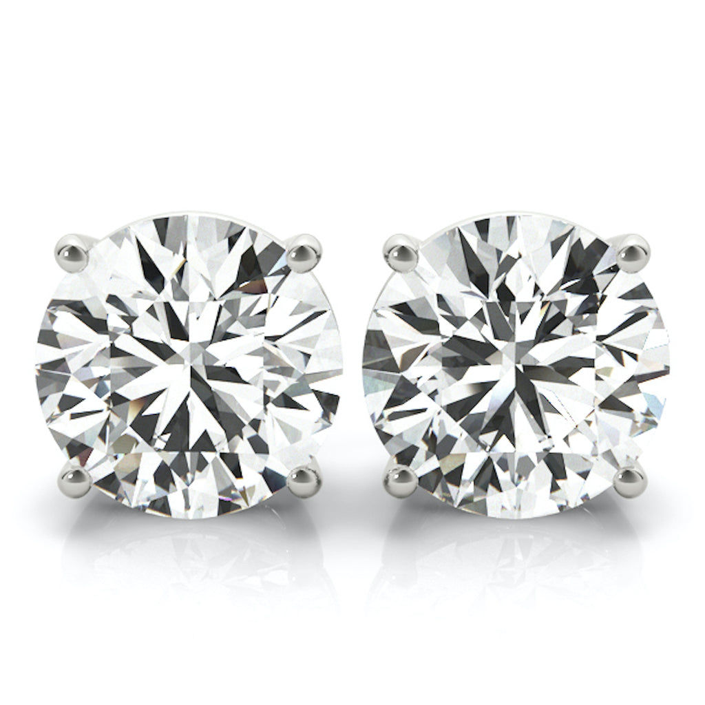 14K White Gold Screw Back Round Solitaire Stud Earrings U827