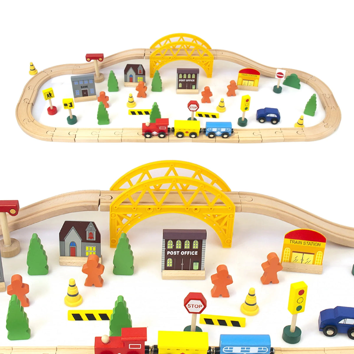 60Pcs Double-Side Wooden Train Set Q4930