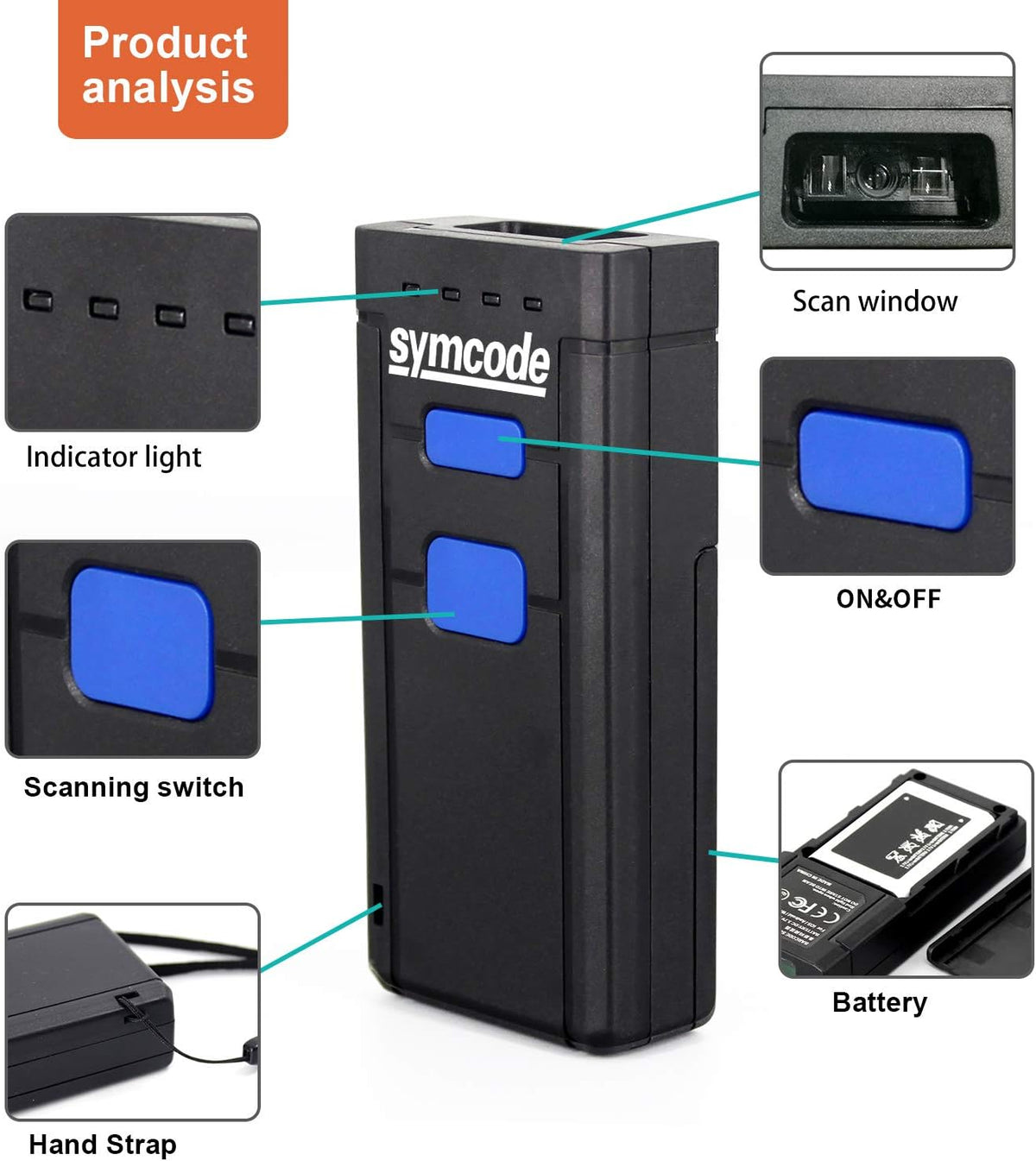Portable Bluetooth 1D Mini Wireless Handheld CMOS Barcode Scanner K54091