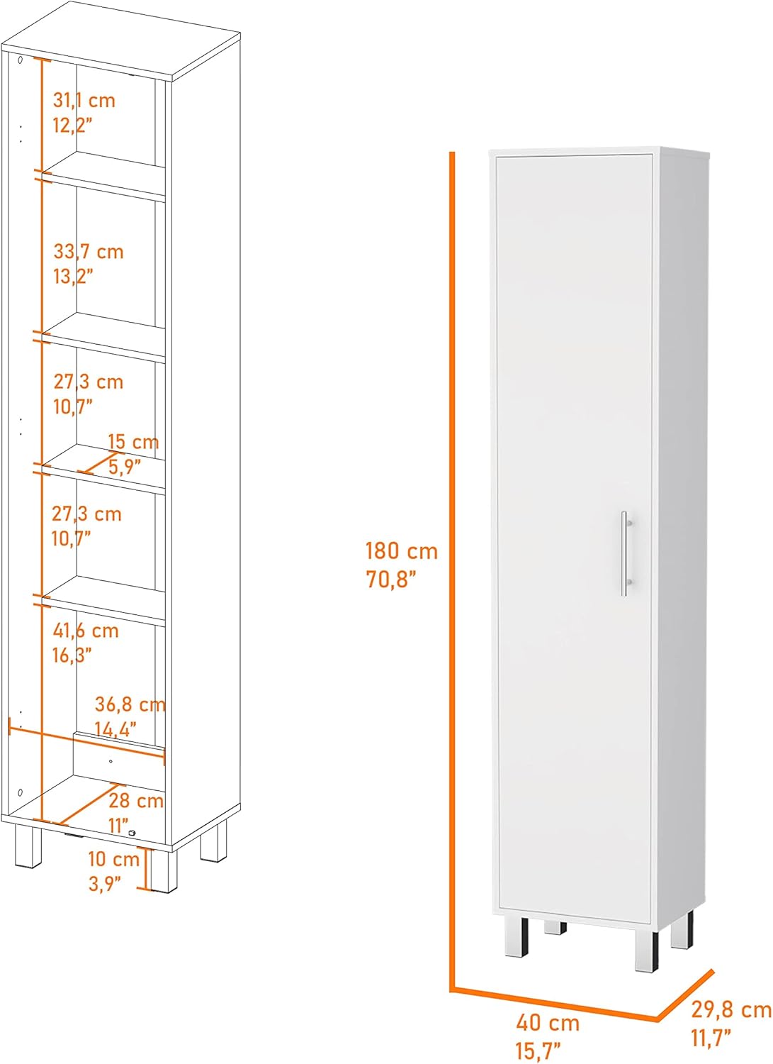 White Single Door Tall Storage Cabinet E3294