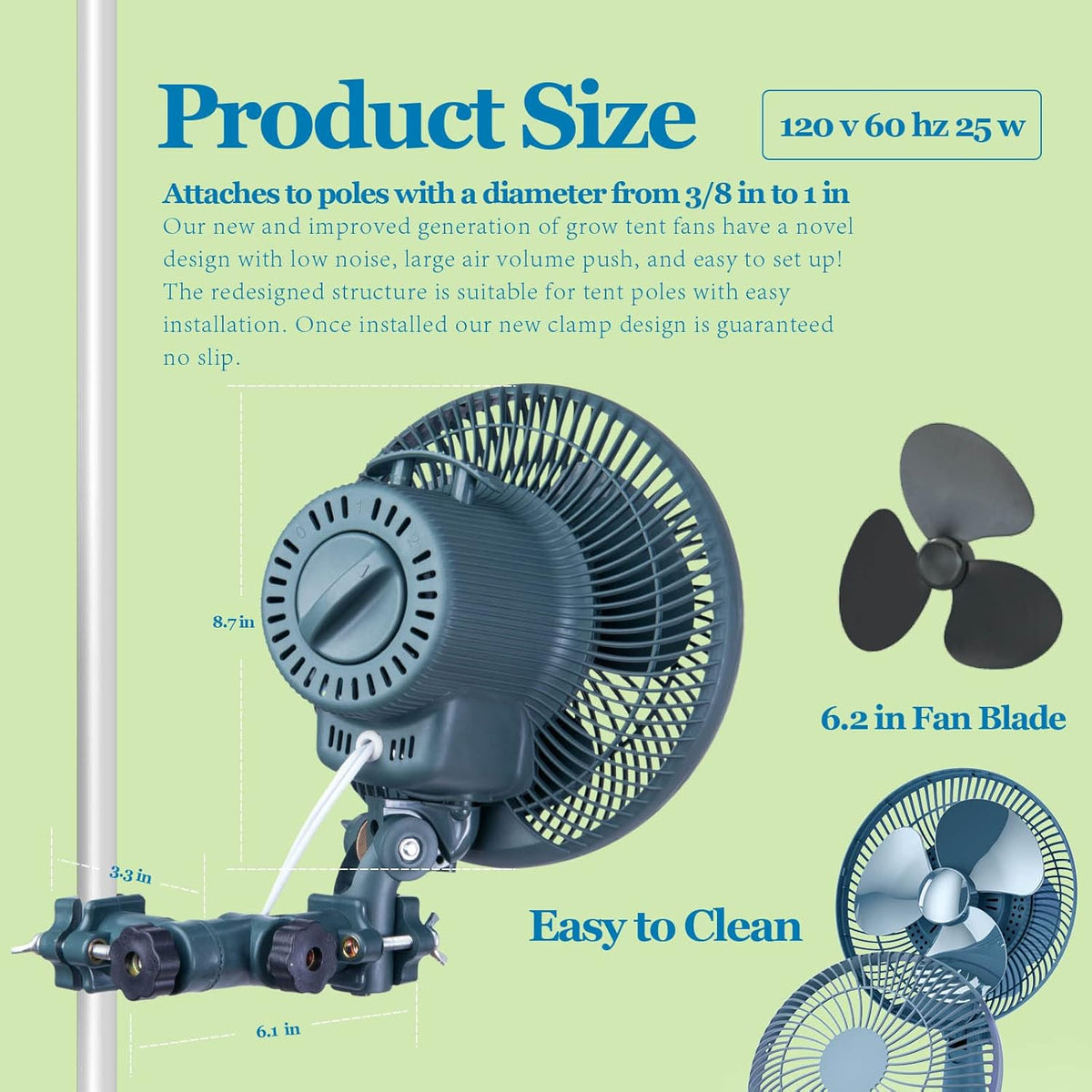 Oscillating 6 inch 2 Speed Clip on Fan V5376