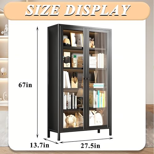 5 Tier Metal Glass Display Cabinet with Adjustable Shelves W16962