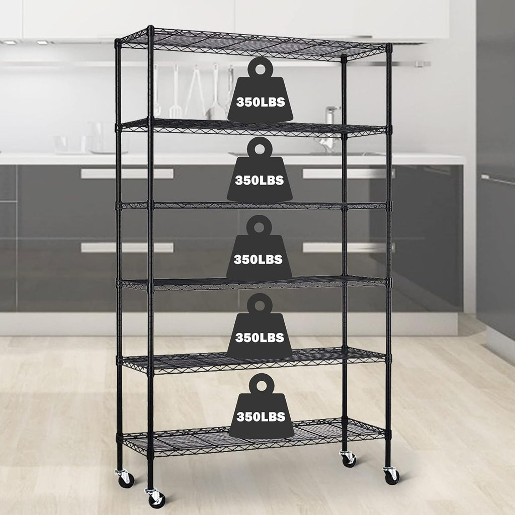 6 Tier Wire Shelving Unit, NSF Heavy Duty Height Adjustable Metal Shelving with Wheels, 18"x48"x82" Black C56091