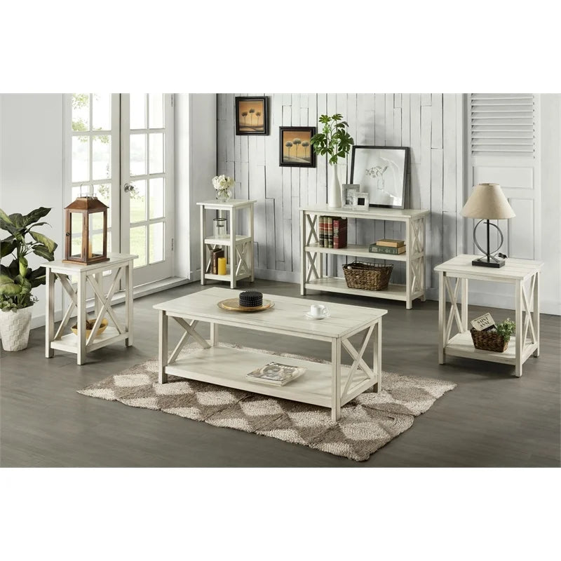 Antique White Wood Side Table O280