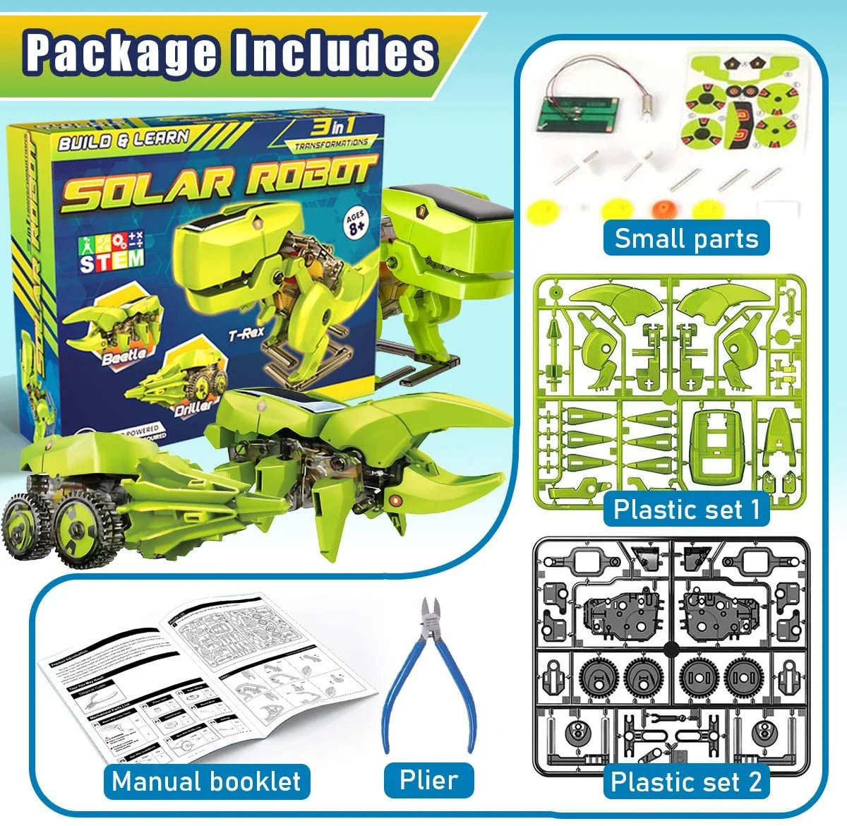 STEM Robots Building Educational Toys Science Kit 3 in 1 Solar Dinosaur Desk Robot C967