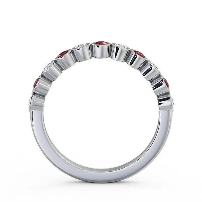 14K White Gold Eternity Band with Natural Diamond and Ruby C459128