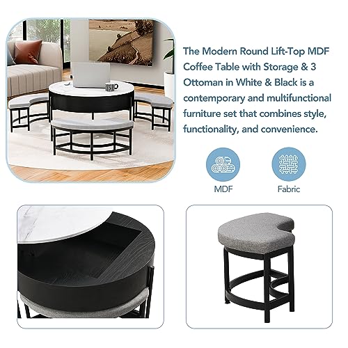 Lift-Top Coffee Table with Hidden Storage and Ottoman R5507
