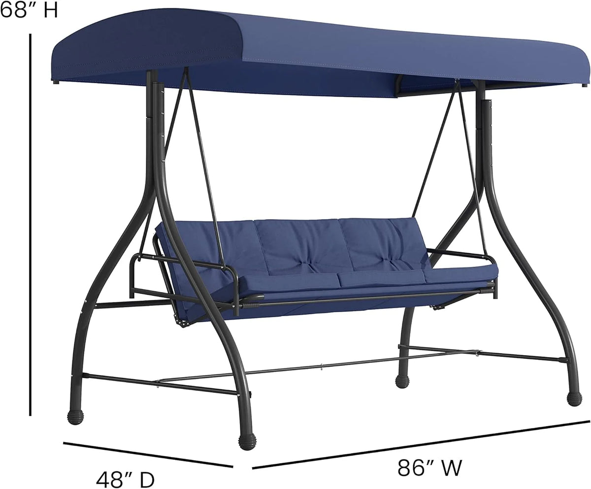 3-Seat Outdoor Steel Converting Patio Swing Canopy Hammock with Cushions O73551