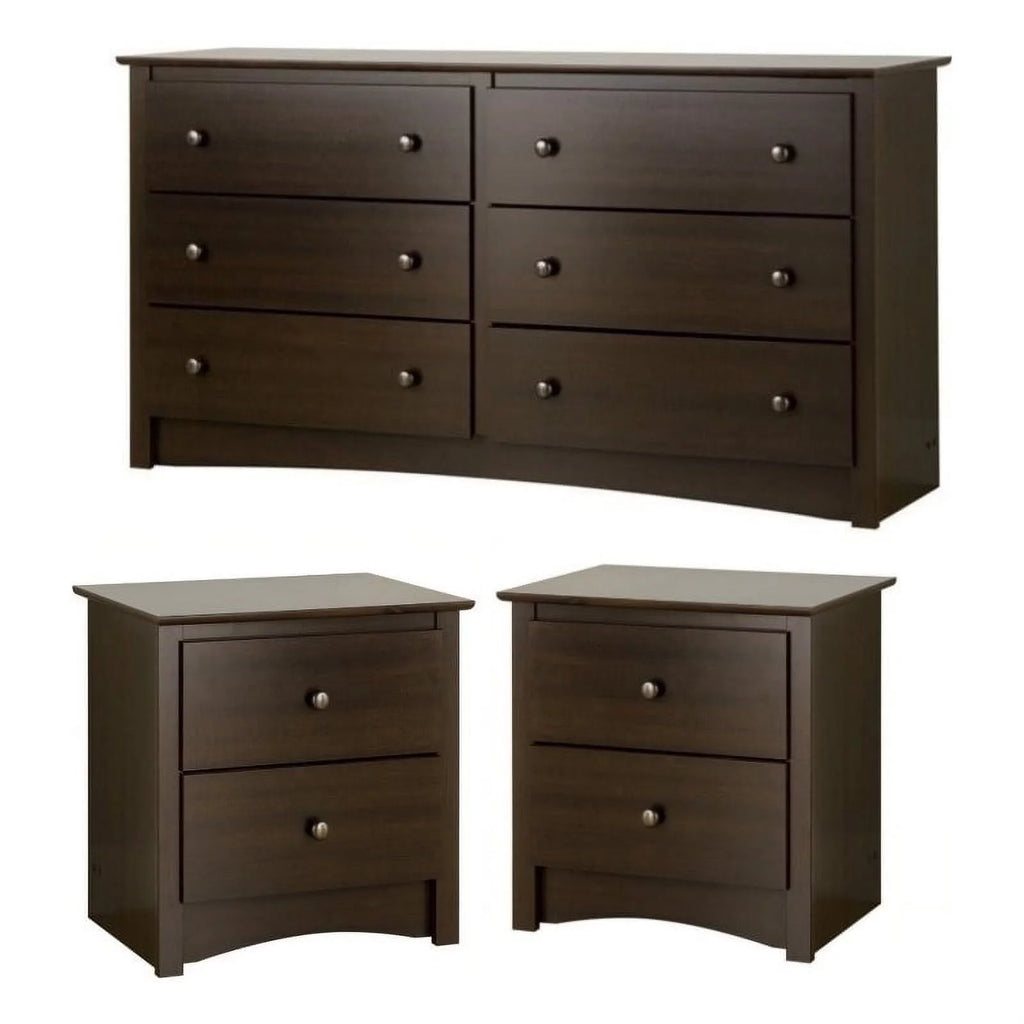 3-Piece Set with 2 Night Tables and 6 Drawer Dresser in Espresso U357