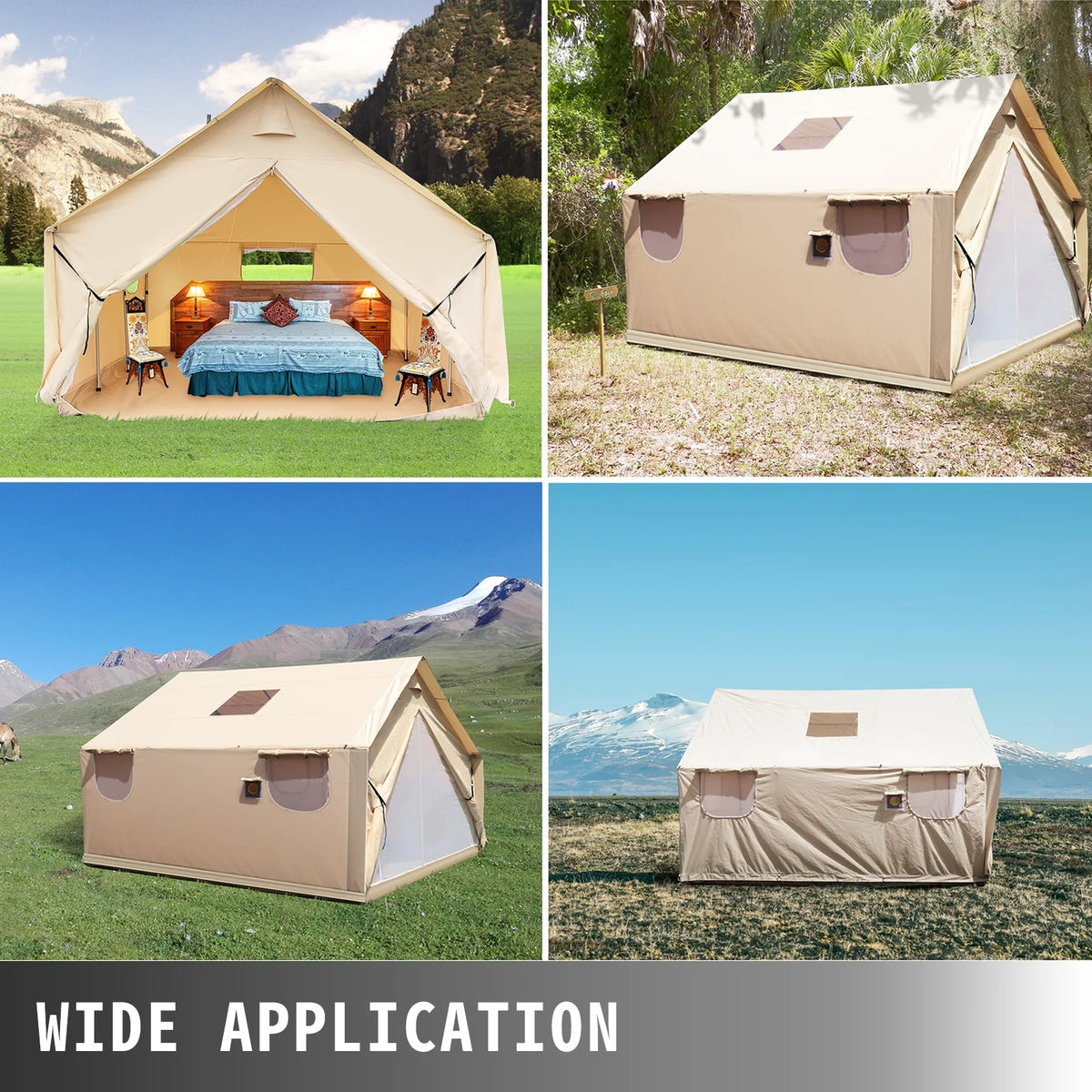 Canvas Wall Tent 10x12ft with PVC Storm Flap Waterproof with Stove Hole V70861