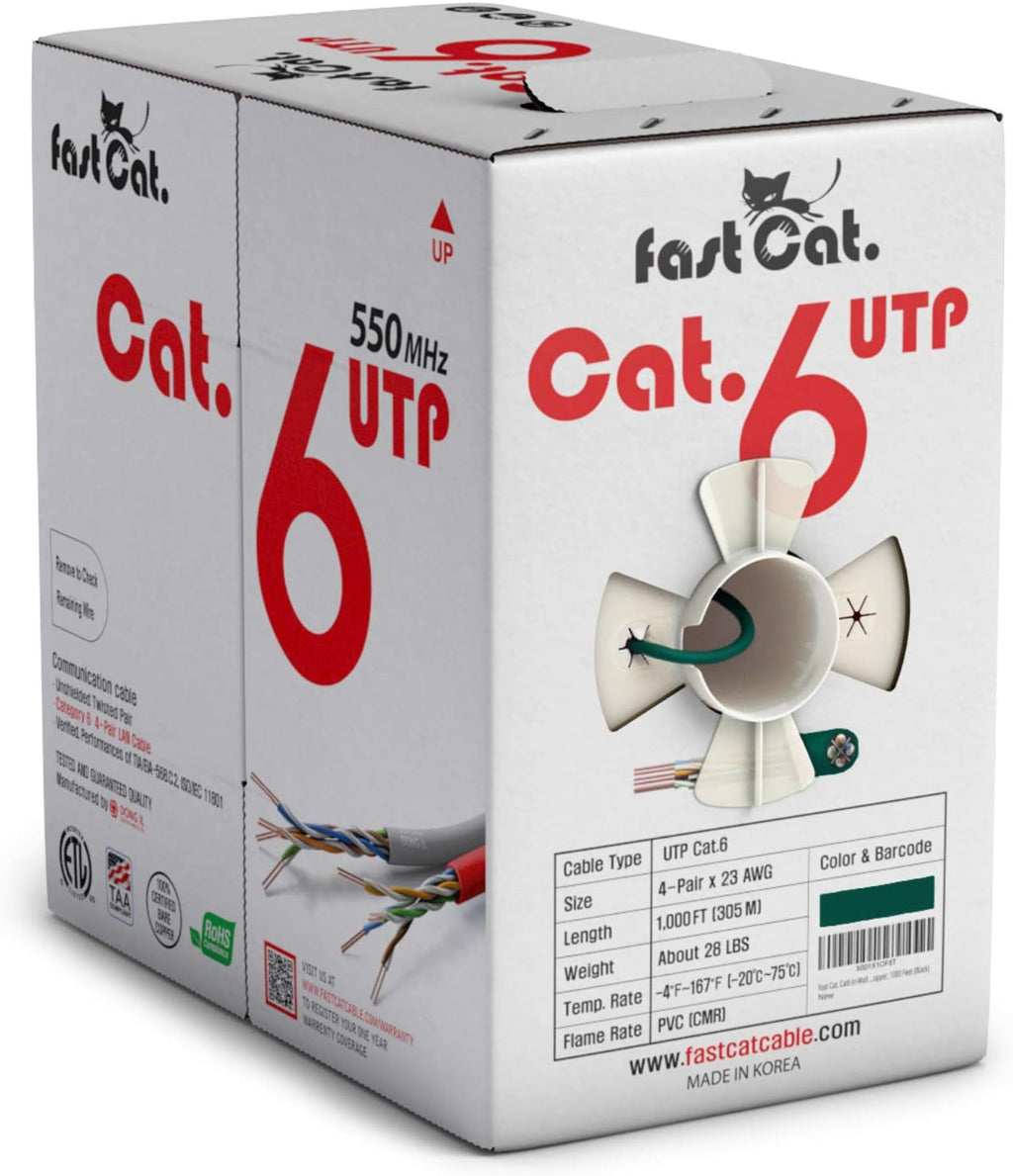 Cat6 Ethernet Cable 1000ft 23 AWG CMR Solid Bare Copper UTP LAN Cable White R843