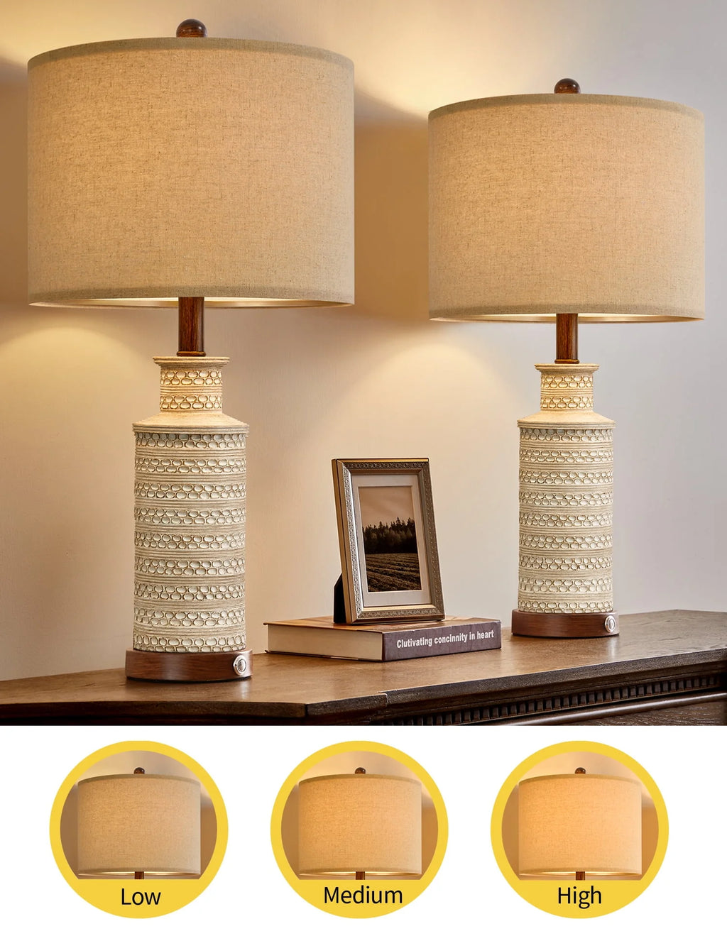 3 Way Dimmable Table Lamp Set of 2 with USB Ports H74914