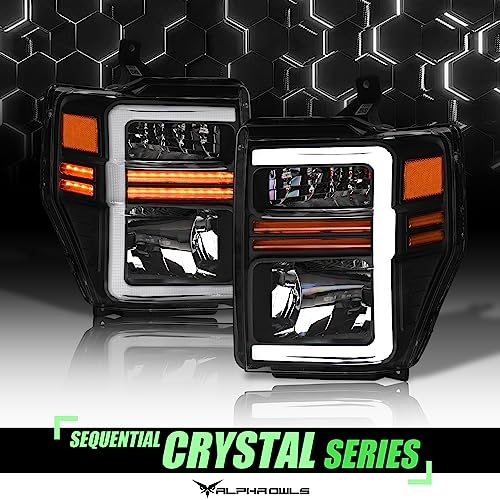 Black Amber Crystal Headlights With White LED Light Bar & Sequential Signal Light S86150