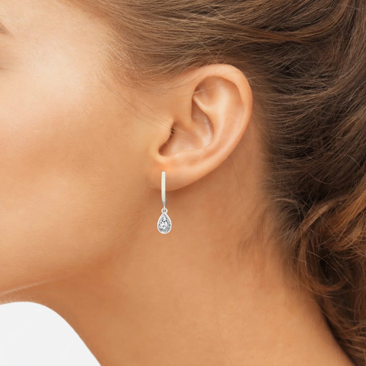 1 Carat Pear Shape Lab Grown Diamond Dangle Earring in 14K White Gold N164250