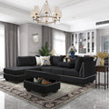 Reversible Sectional Sofa with Storage and Chaise Lounge Couch, Wooden Frame L-Shaped Corner Sofa Set with Ottoman, Black V100