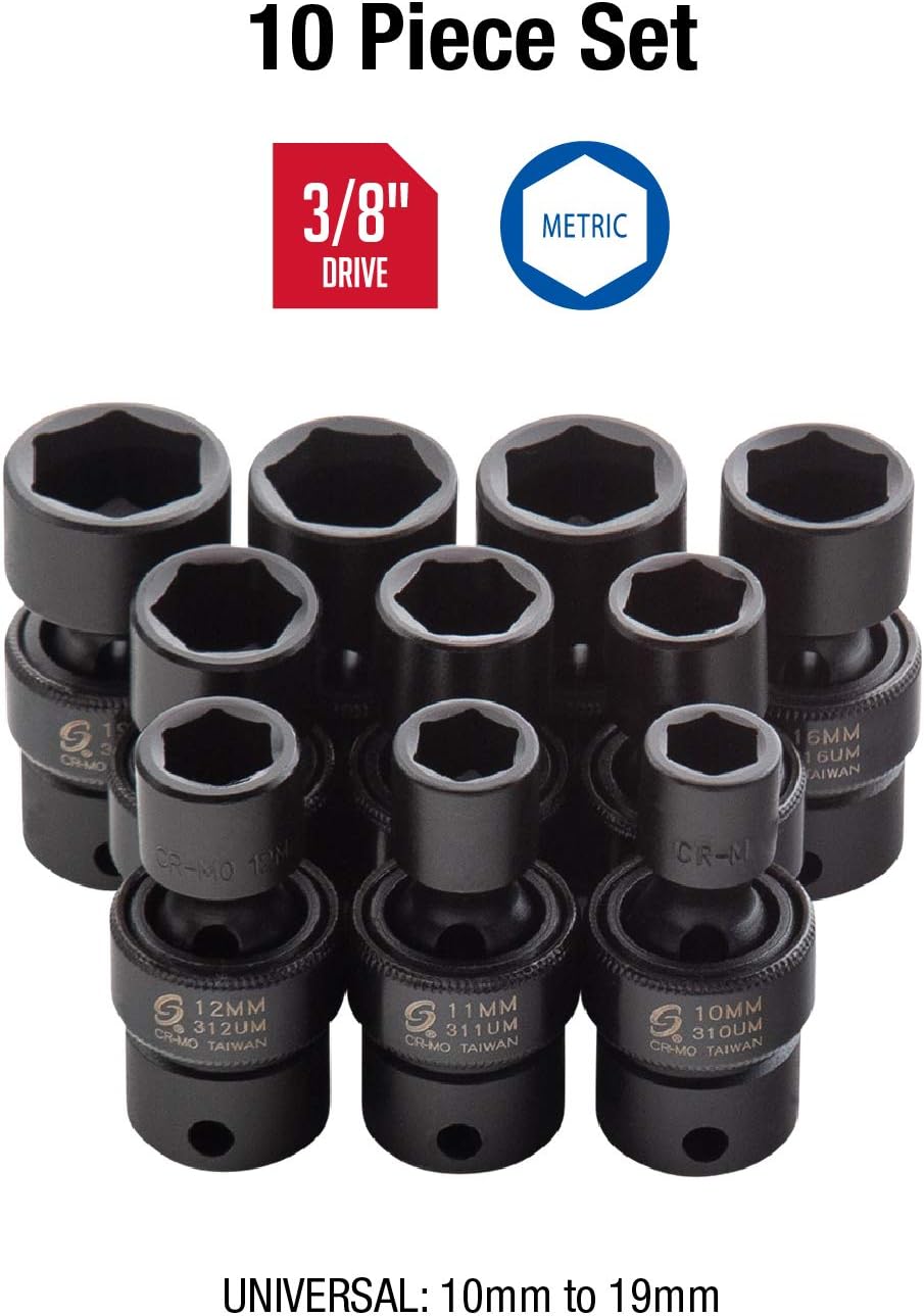 3/8 Inch Drive 10-Piece Metric Universal Impact Socket Set O6163
