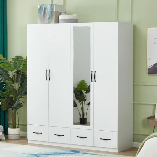 White 2 Door Wooden Wardrobe Closet with Storage Drawers O5913