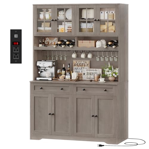 75.4" Tall White Kitchen Pantry Cabinet with Glass Doors and Drawers S9535