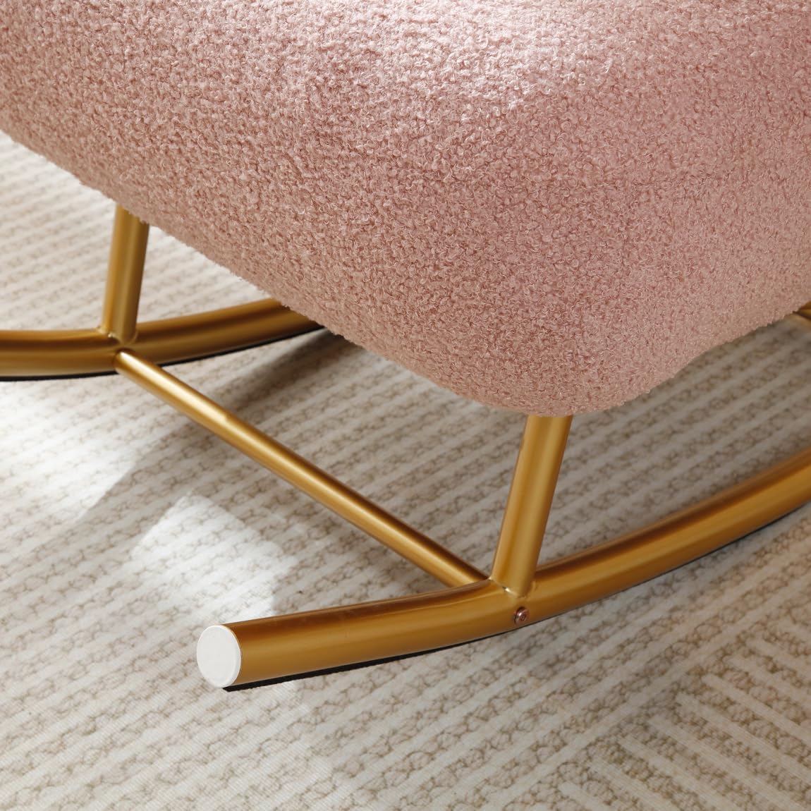 Beige Sherpa Fabric Rocking Chair with Gold Metal Frame H8678